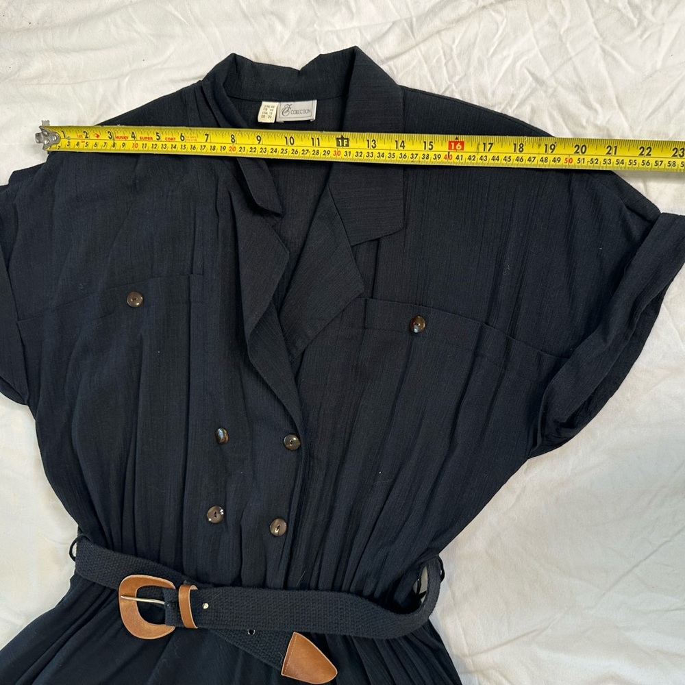 Vintage G Collection Black Cotton Shirt Dress USA 18 Belted Midi Fit & Flare - Picture 10 of 13